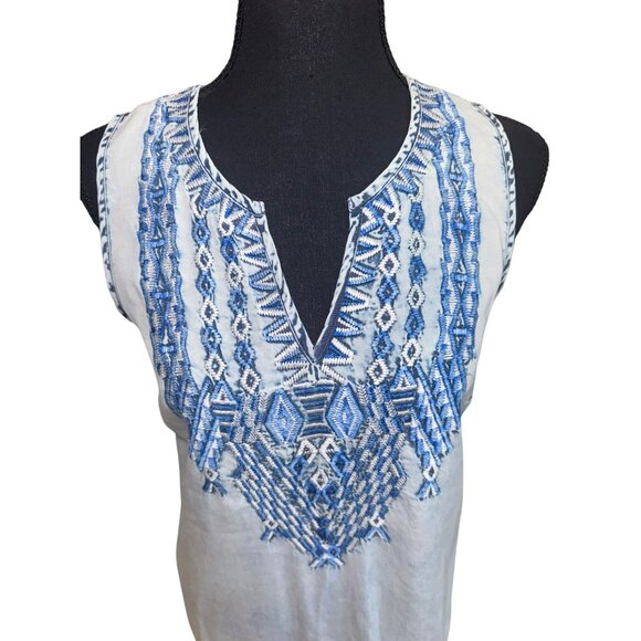 Lucky Brand Chambray Blue Embroidered Tencel Sleeveless Top S Cowgirl Boho Hippy - Picture 3 of 9
